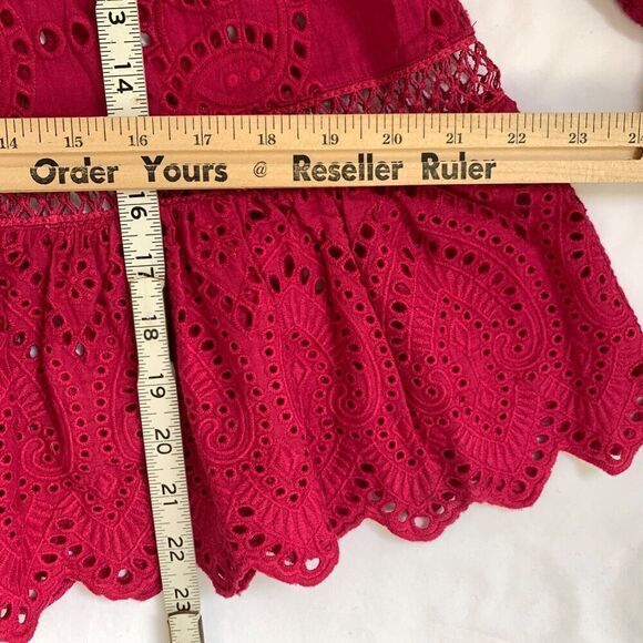 Anthropologie TRYB Eyelet Ruffle Blouse Size S Pink Embroidered Peasant Top - Picture 6 of 8